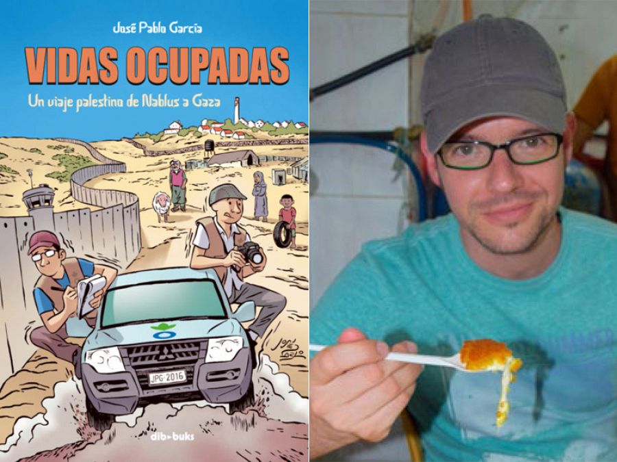 Portada de 'Vidas ocupadas' y su autor, José Pablo García