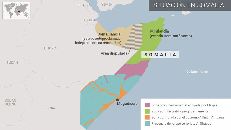 Mapa de la situación actual en Somalia