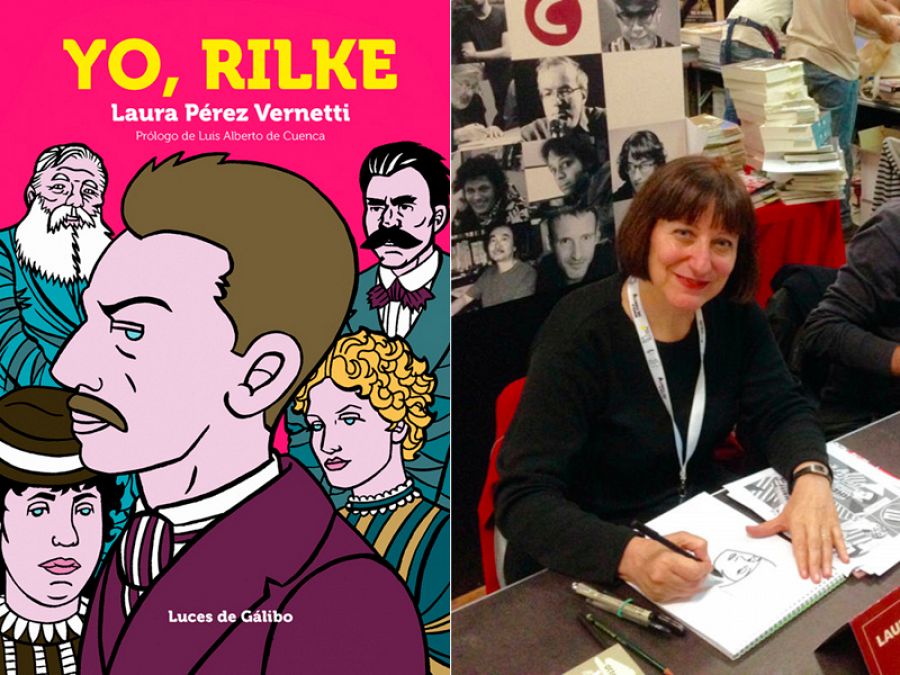 Portada de 'Yo, Rilke' y su autora, Laura Pérz Vernetti