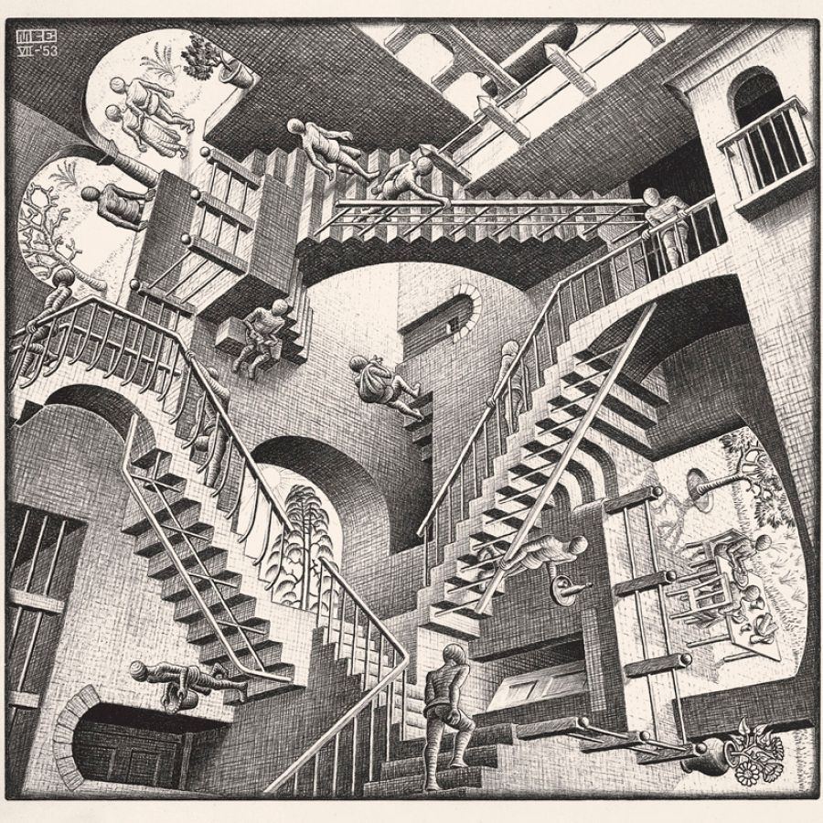 Maurits Cornelis Escher 'Relatividad' 1953 Litografía, 27,7x29,2 cm The Escher Foundation Collection All M.C. Escher works © 2017 The M.C. EscherCompany. All rights reserved