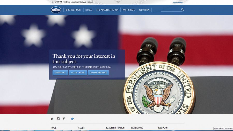 Captura de pantalla del mensaje en la dirección de la web de la Casa Blanca en español: 