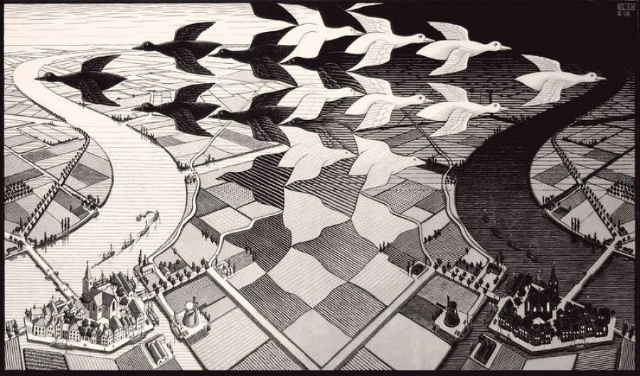 Maurits Cornelis Escher 'Día y noche' 1938 Xilografía, 39,1x67,7 cm The Escher Foundation Collection All M.C. Escher works © 2017 The M.C. EscherCompany. All rights reserved