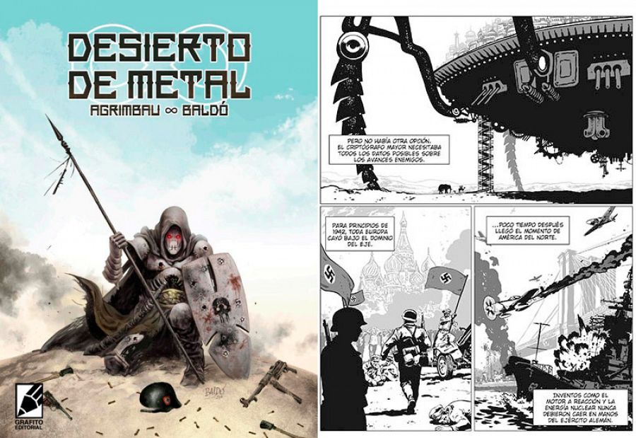 Portada y página de 'Desierto de metal'