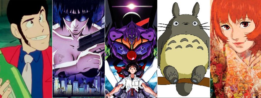 'Lupin III', de Osamu Dezaki; 'Gosth in the shell, de Mamoru Oshii; 'Neon Genesis Evangelion' de HIdeaki Anno; 'Mi vecino Totoro, de Hayao Miyazaki; y 'Paprika, detective de los sueños', de Satoshi Kon