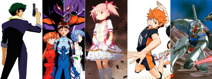 'Cowboy Beebop', 'Neon Genesis Evangelion', 'Puella Magi Madoka Magica', 'Haikyuu!! Los ases del vóley', y 'Mobile Suit Gundam'