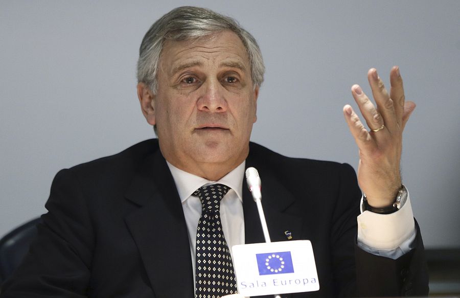 El nuevo presidente del Parlamento Europeo, Antonio Tajani, durante la rueda de prensa en Madrid