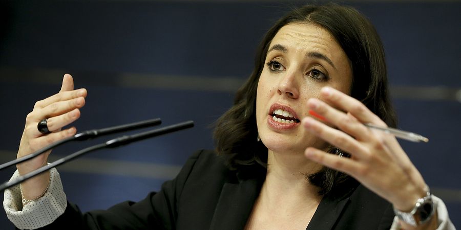 Irene Montero, ejerciendo de portavoz parlamentaria de Unidos Podemos tras la reunión de la Junta de Portavoces en el Congreso.