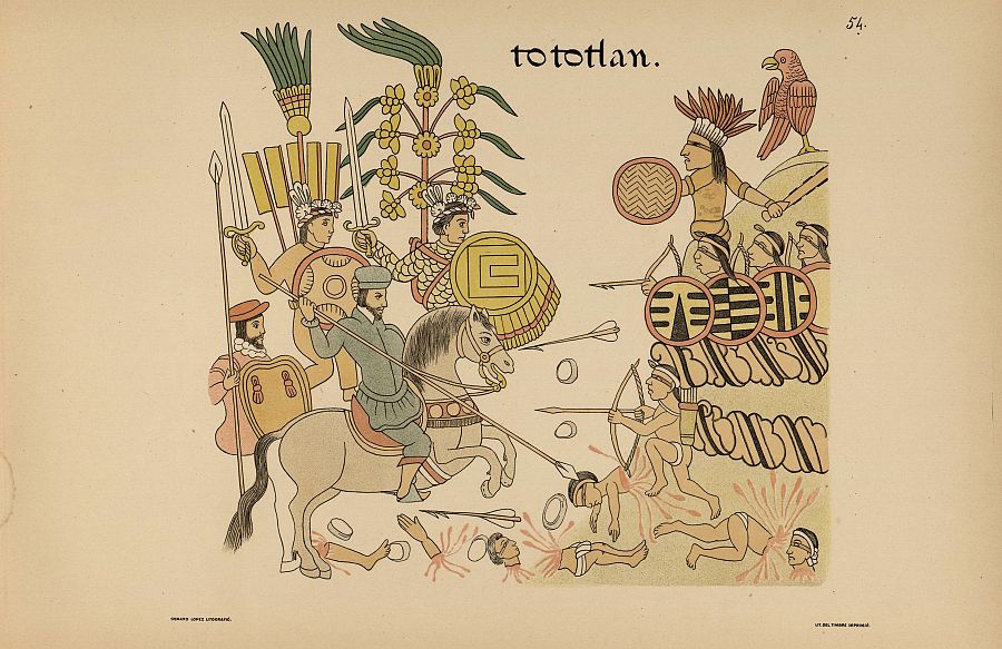 Lienzo de Tlaxcala. Un dibujo anterior a 1560 y representa hechos ocurridos en 1522 cuando Cristobal de Olid y los tlaxcaltecas derrotaron en la zona de Guadalajara (Jalisco) a los aztecas y sus aliados.