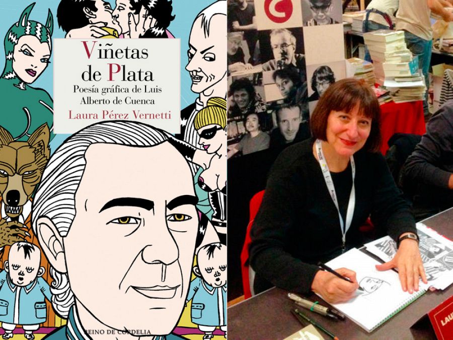 Portada de 'Viñetas de plata' y su autora, Laura Pérez Vernetti