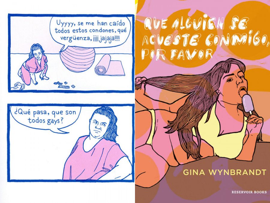 Portada y página de 'Que alguien se acueste conmigo, por favor'