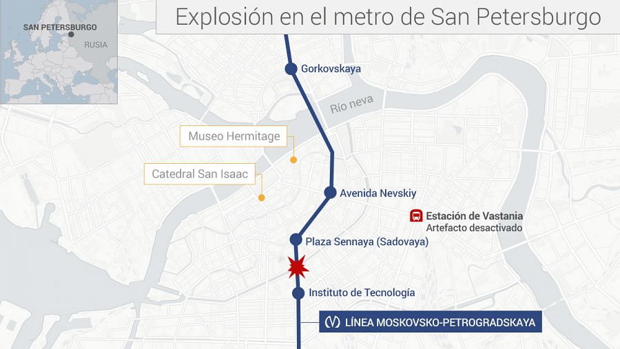  Mapa de la situación de la estación en la que ha explotado un artefacto matando a 10 personas 