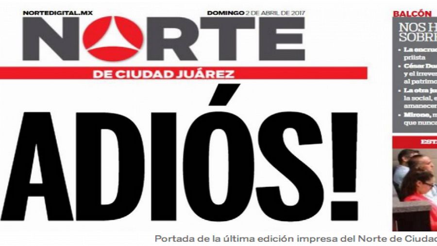 Portada de la última edición impresa de Norte, de Ciudad Juárez