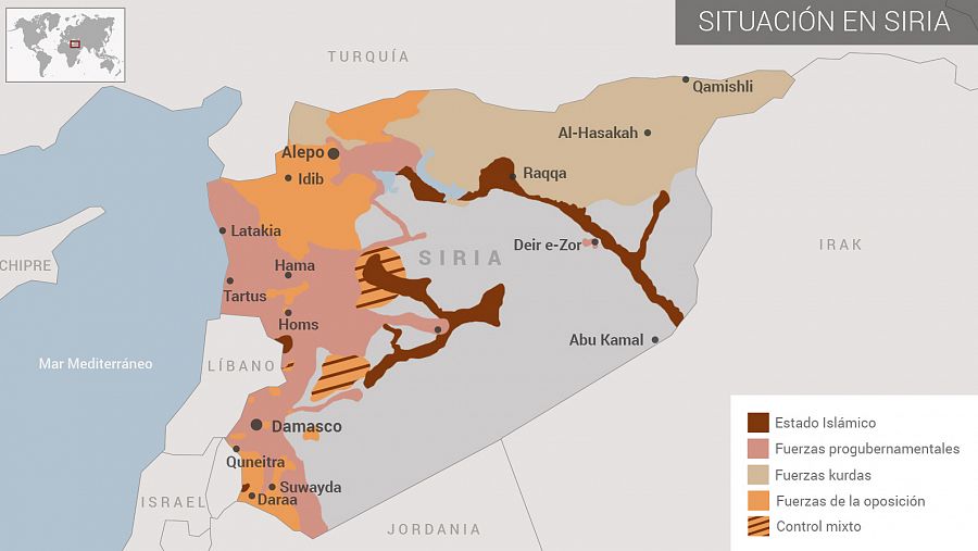 Mapa de las zonas de control en Siria (abril 2017)