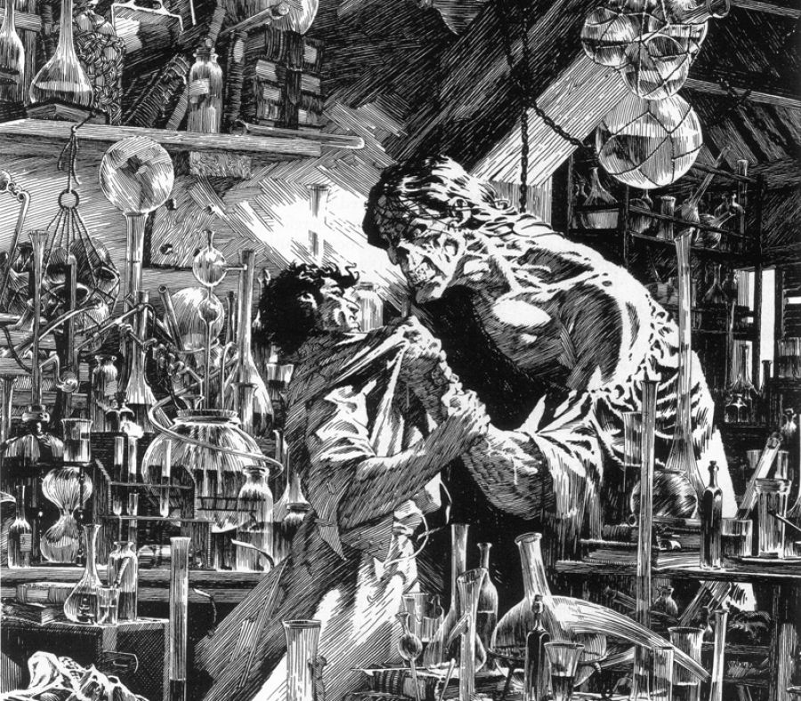 Fragmento de una ilustración de Wrightson para 'Frankenstein'