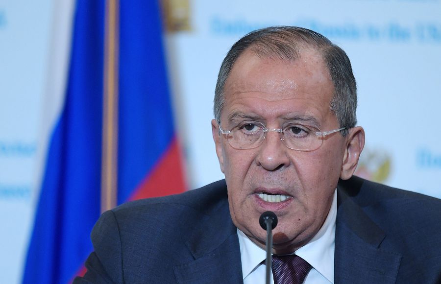 El ministro ruso de Exteriores, Serguéi Lavrov, durante la rueda de prensa que ha ofrecido en la embajada de Rusia en Washington