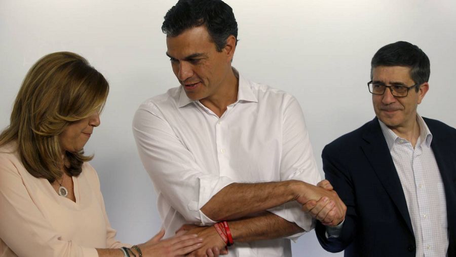 Sánchez, Díaz y López se fotografiaron juntos tras las primarias.
