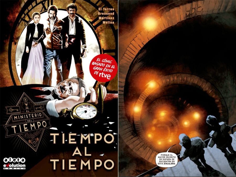 Portada y página del cómic del Ministerio del tiempo