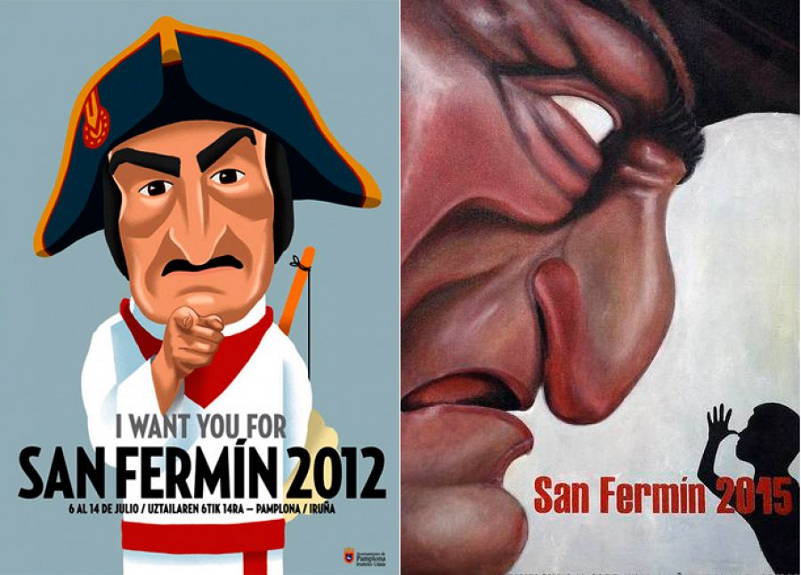 El popular Caravinagre, en los carteles de San Fermín de 2012 y 2015