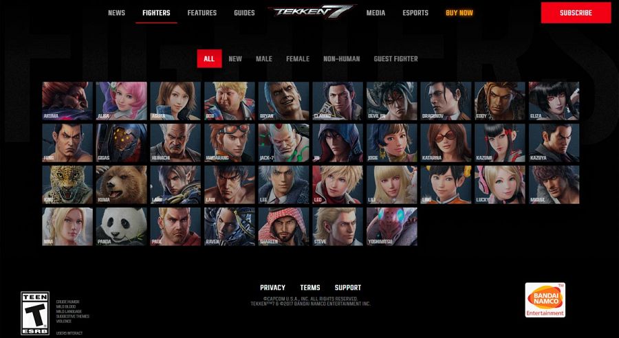 Los 37 luchadores de Tekken 7.