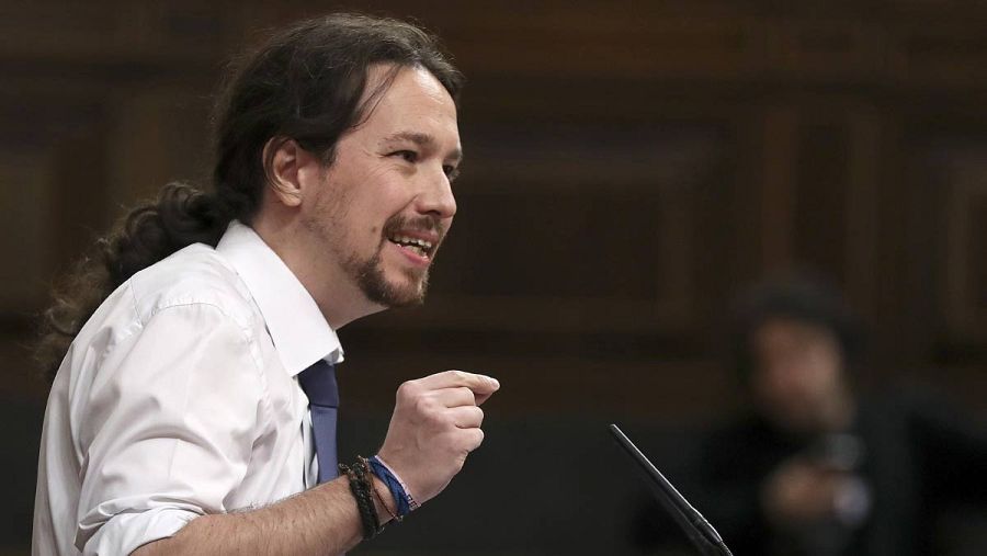 Iglesias interviene desde la tribuna del Congreso de los Diputados.