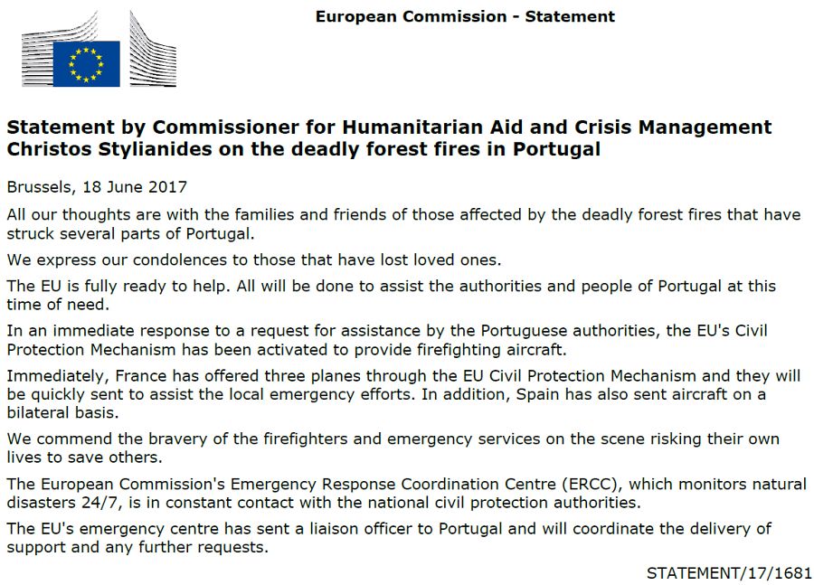 La Comisión Europea ha activado el Mecanismo de Protección Civil