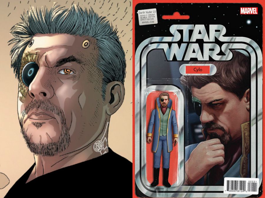 Autorretrato de Larroca como el villano de Darth Vader y el muñeco basado en el personaje