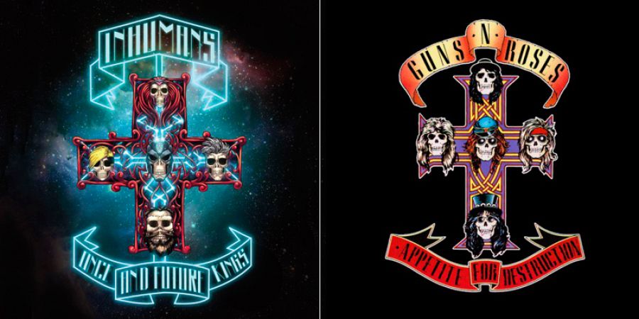 Portada de Los inhumanos que homenajea a 'Appetite for Destruction' de Guns N'Roses