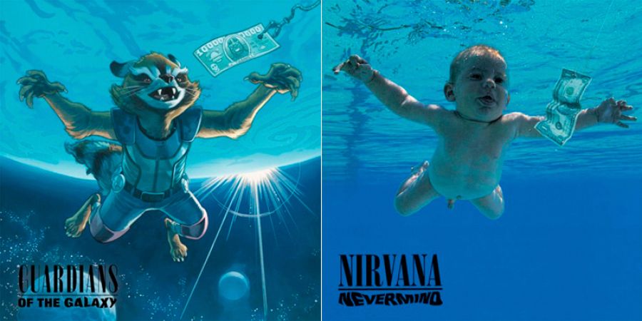Mapache cohete homenajeando la portada de 'Nevermind' de Nirvana