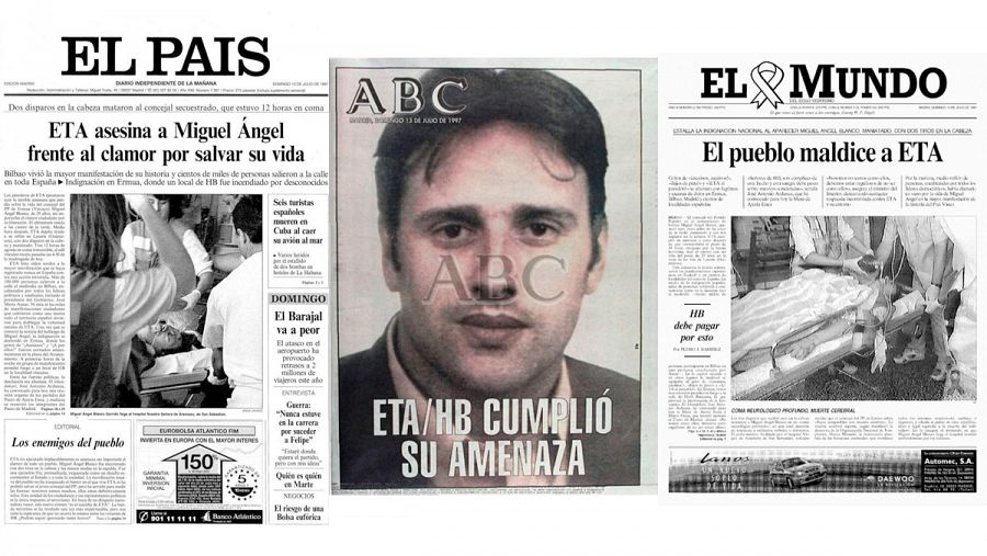 Portadas de El País, ABC y El Mundo del 13 de julio de 1997