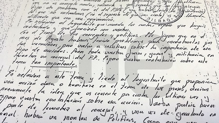 Fragmento de la carta que Kantauri envió a los comandos de ETA para ordenarles el secuestro y asesinato de concejales