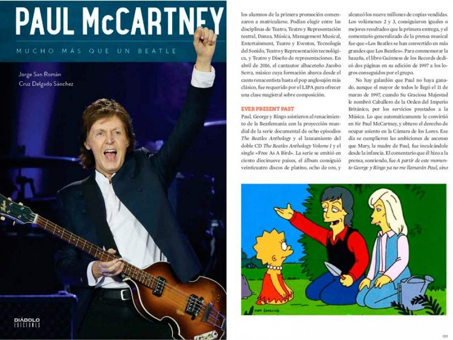 Portada y página del libro 'Paul McCartney. Mucho más que un Beatle'
