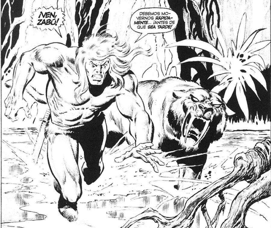 Ka-Zar y Zabu dibujados por John Buscema