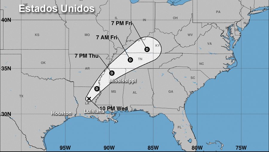 Evolución de la tormenta Harvey prevista por el NHC de EE.UU.