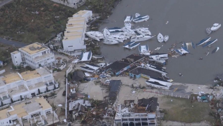 Imagen aérea, tomada de vídeo, de los efectos del huracán Irma en la isla de San Martín