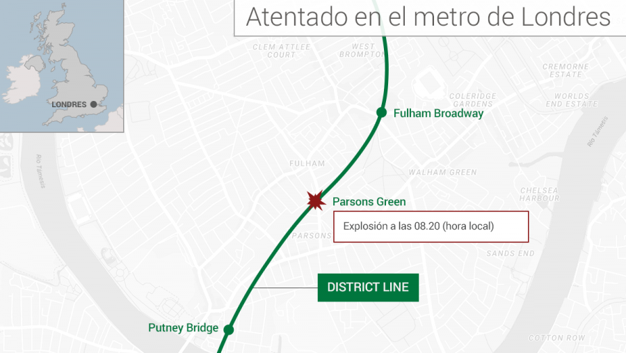 Lugar del atentado en la estación de metro de Parsons Green