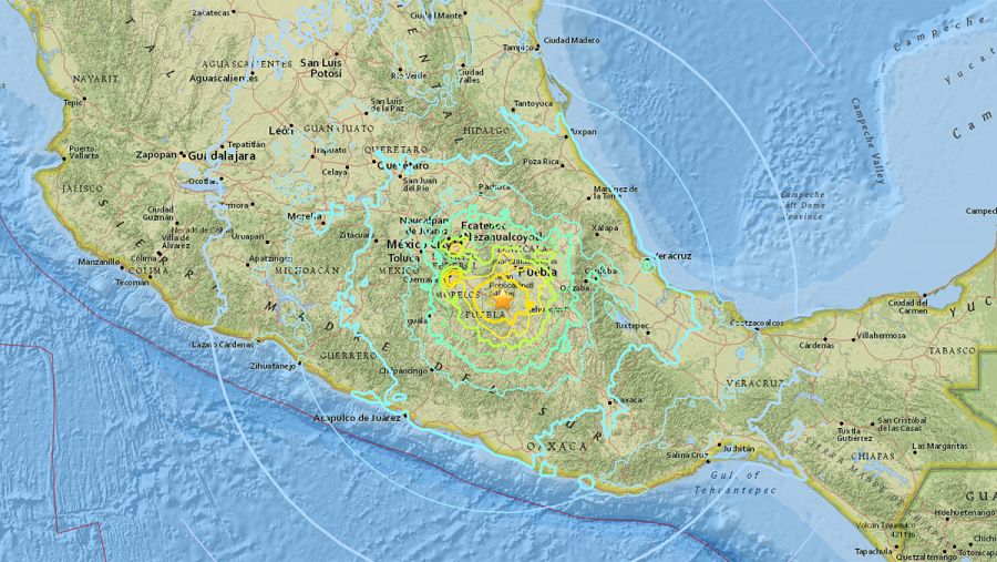 Ubicación del epicentro del terremoto, en el estado de Morelos, en el centro de México