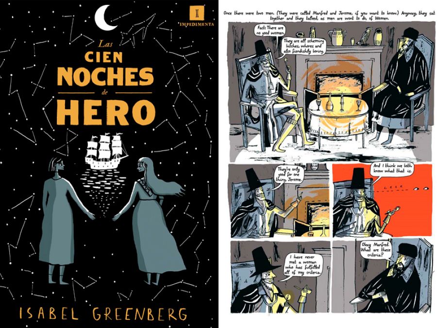 Portada y página de 'Las cien noches de Hero'