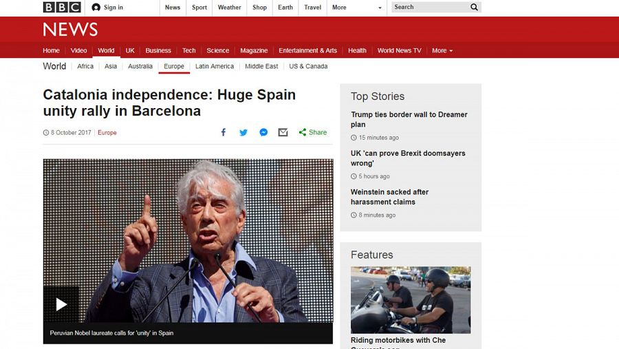 La BBC subraya la gigantesca manifestación por la unidad de España