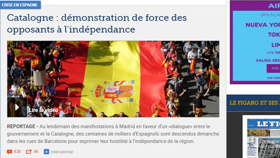 'Le Figaro' destaca la demostración de fuerza de los antiindependentistas