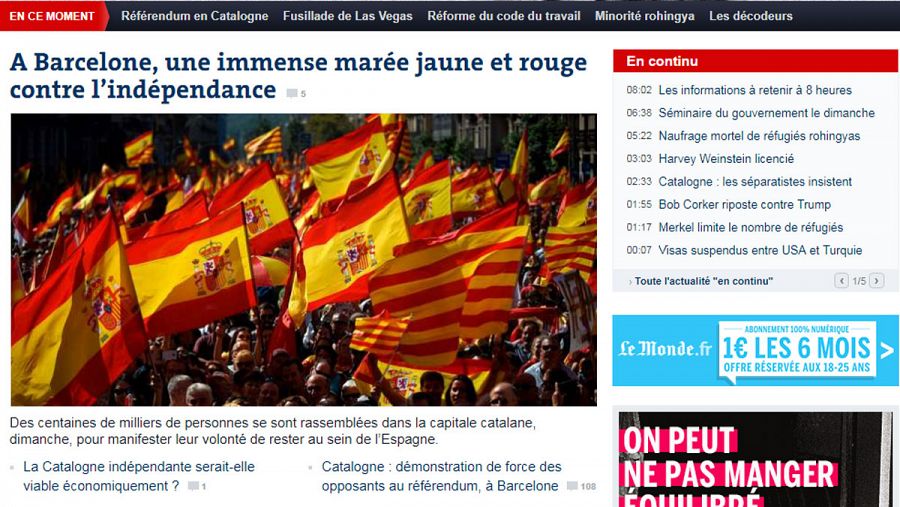 Marea rojigualda contra la independencia, titula 'Le Monde'