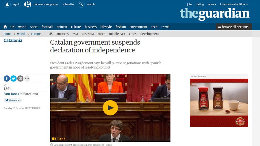 El Govern suspende la declaración de independencia, apunta The Guardian