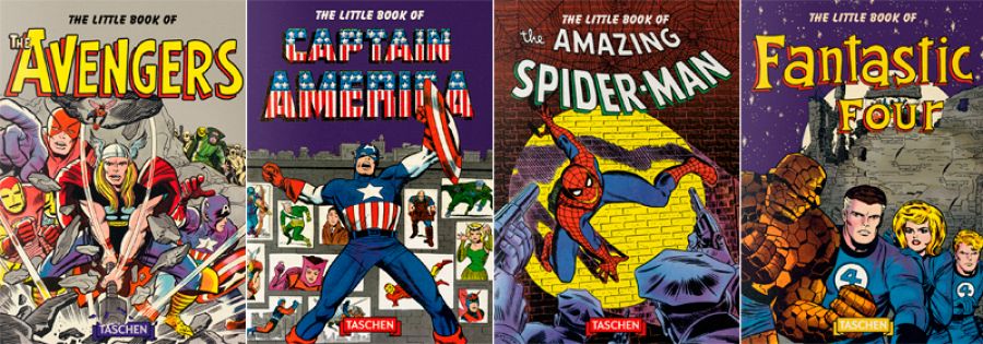 Portadas de los 'The litte books' dedicados a Spider-Man, Fantastic Four, Captain America y The Avengers