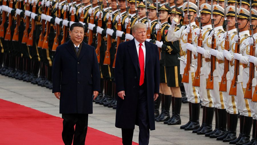 Donald Trump y Xi Jinping en la ceremonia de bienvenida al presidente americano en Pekín