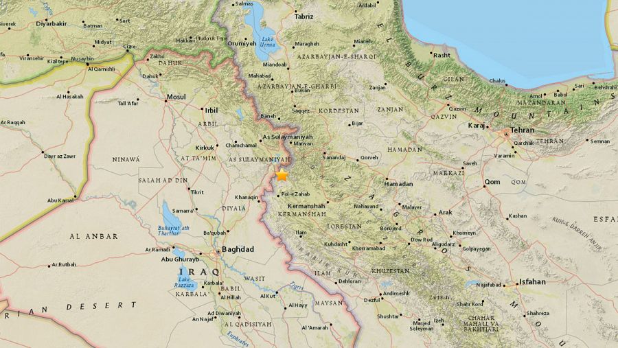 Mapa de la zona del terremoto, con epicentro en Irán