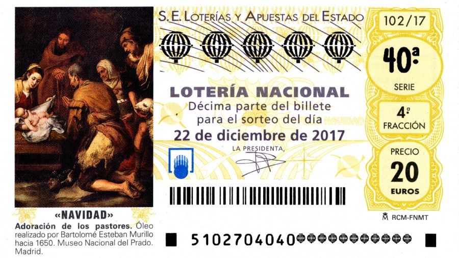 Decimo de Lotería de Navidad de 2017 con la obra de Murillo | Lotería de Navidad 2021