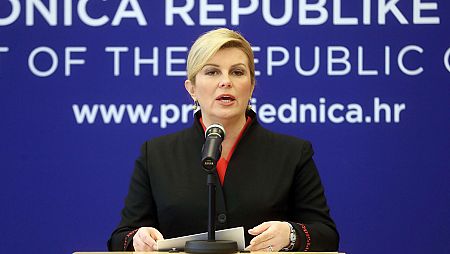 La presidenta croata, Kolinda Grabar-Kitarovic, durante la rueda de prensa en Zagreb