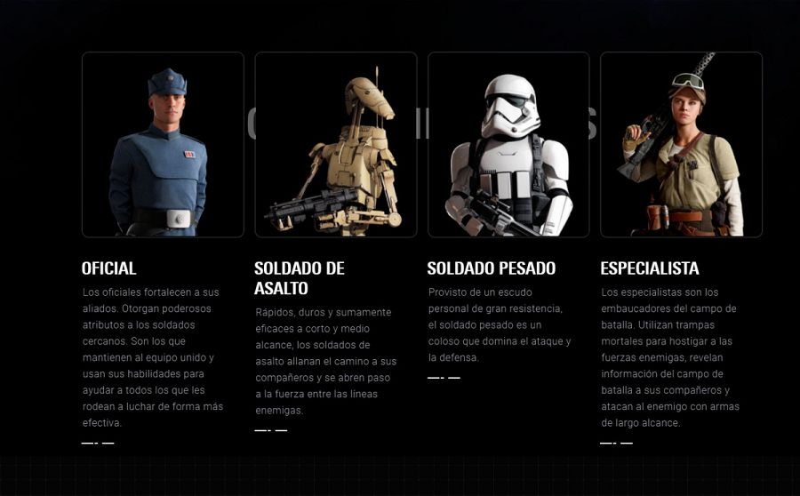 Hay diferente tipos de soldados con distintas cartacterísticas.