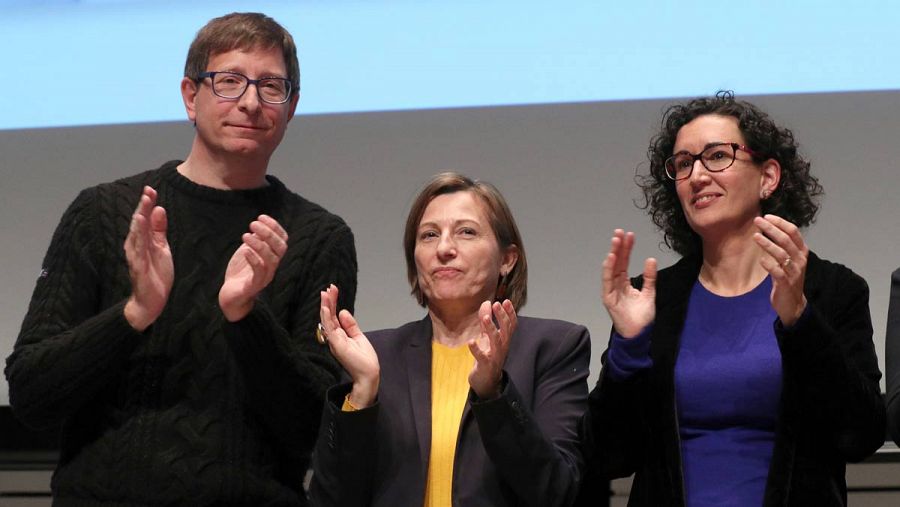 Mundó, Forcadell y Rovira, en un acto de campaña de ERC.