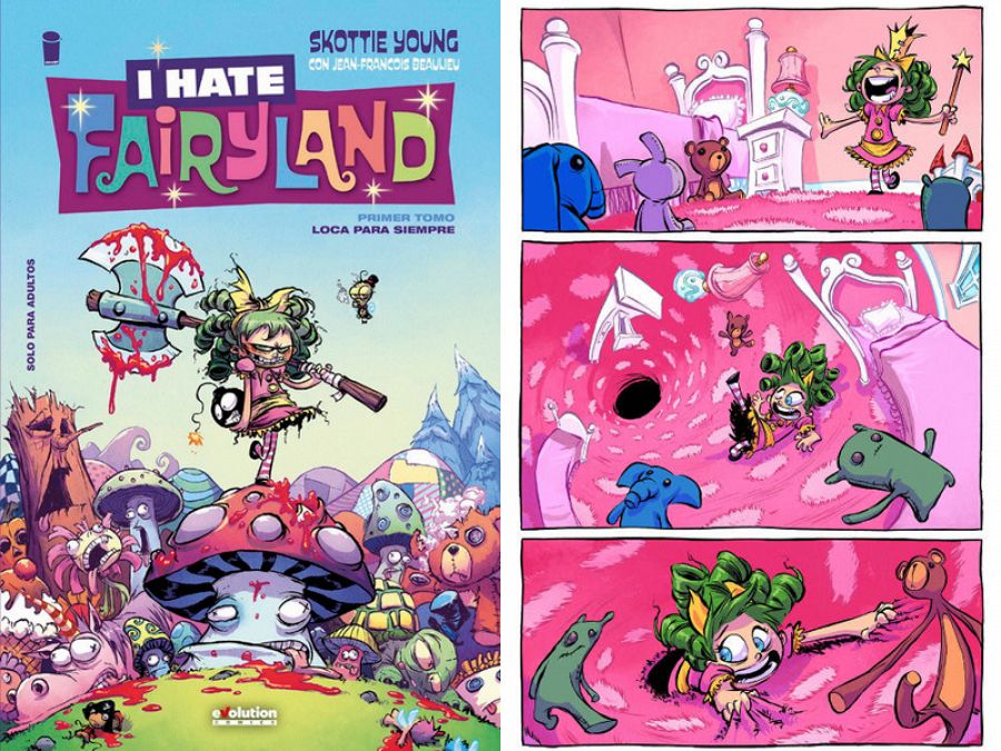 Portada y página de 'I hate Fairland'