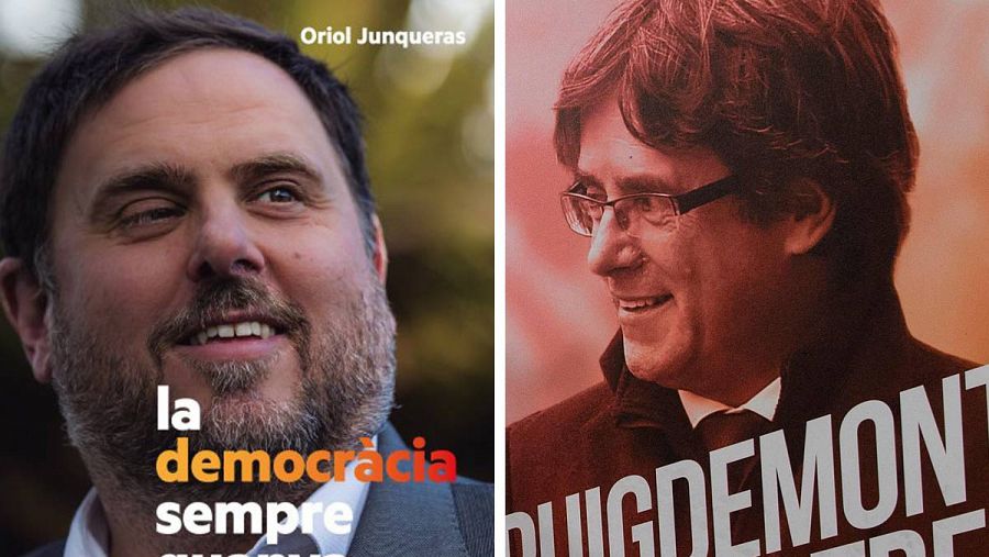 Carteles electorales de Oriol Junqueras y Carles Puigdemont.